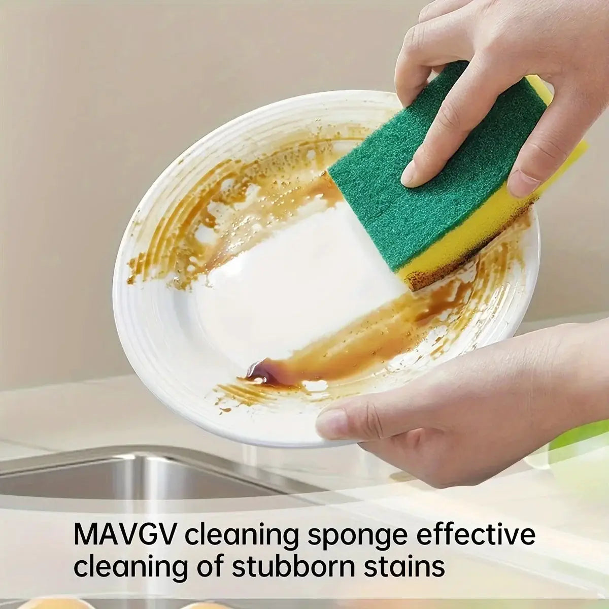 20-pack double-sided kitchen sponge scour pads in green and yellow for pots and bowls