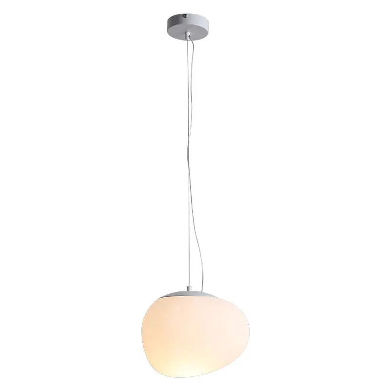 Nordic glass ball pendant light, white frosted globe with silver canopy, ceiling-hung
