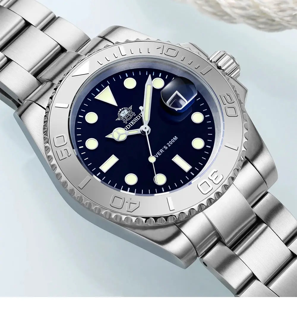 ADDIESIDVE men's stainless steel diver watch, blue dial, 200m water resistant, Simples Market