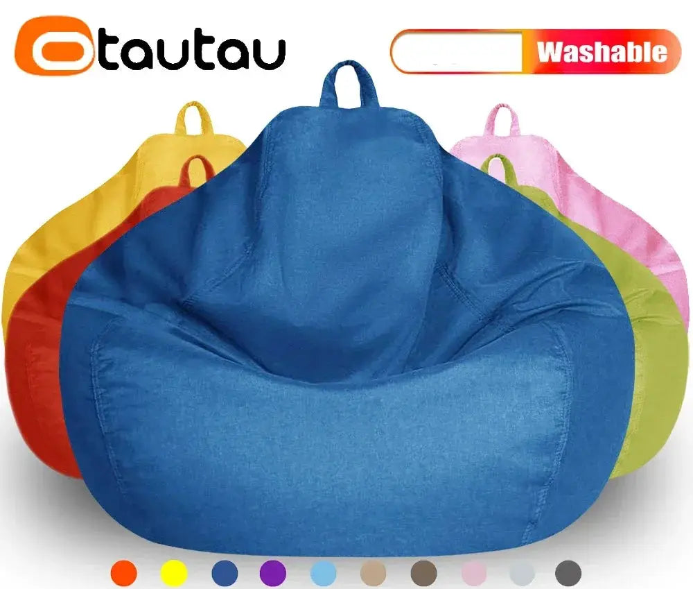 OTAUTAU 70cm bean bag sofa with filler in blue cotton-linen upholstery; set of 5 color options