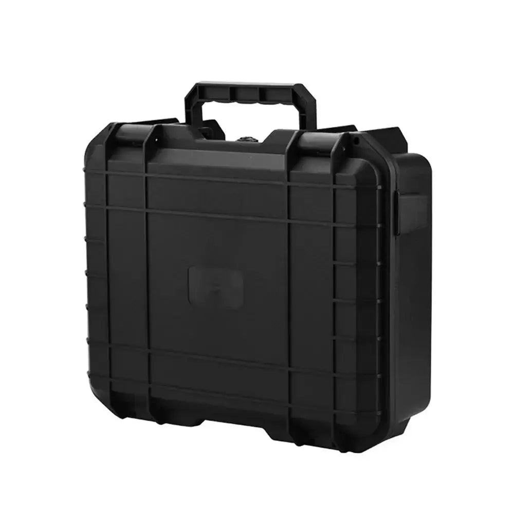 Hard tool case, black portable protective toolbox with sturdy handle.