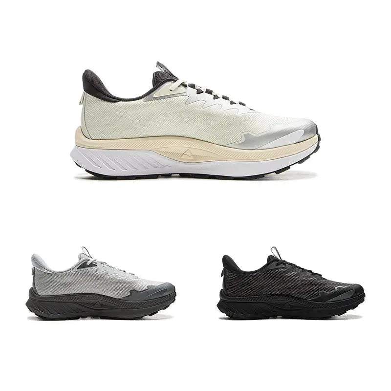 Li-Ning BEN XIAO men's trail running shoes ARNV015, DWR water-repellent, breathable; 3 colorways: cream, gray, black.