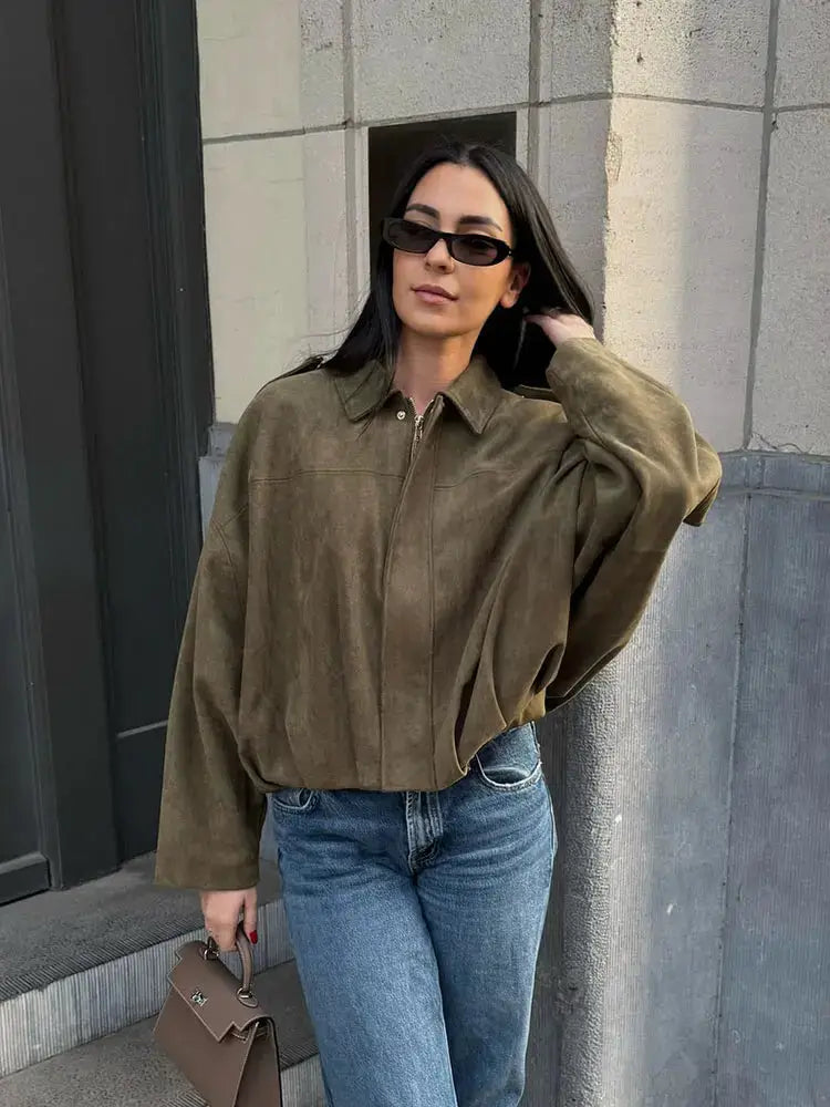HH Women's Street Fashion Suede Texture Coat Vintage Inspired Cozy Winter Jacket With Batwing Sleeves