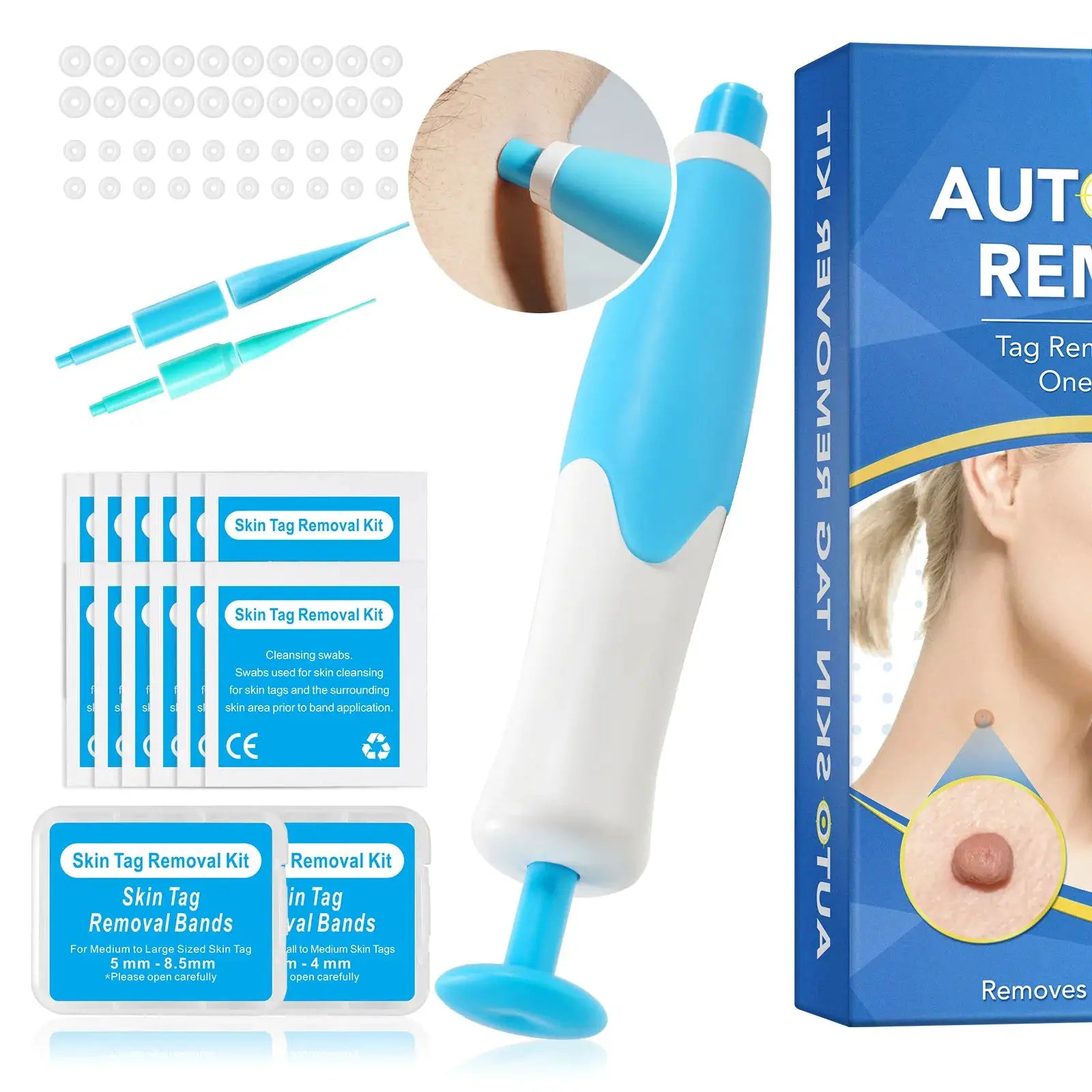 2 In 1 Auto Skin Tag Removal Tool Kit Painless Mole Wart Removal Pen With Cleansing Swabs Facial Skin Care Tool