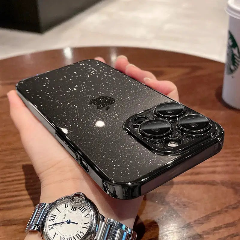 Luxury Glitter Transparent PC Case For iPhone 17 16 15 14 Pro Max 13 11 12 Bling Clear Shockproof Slim Cover