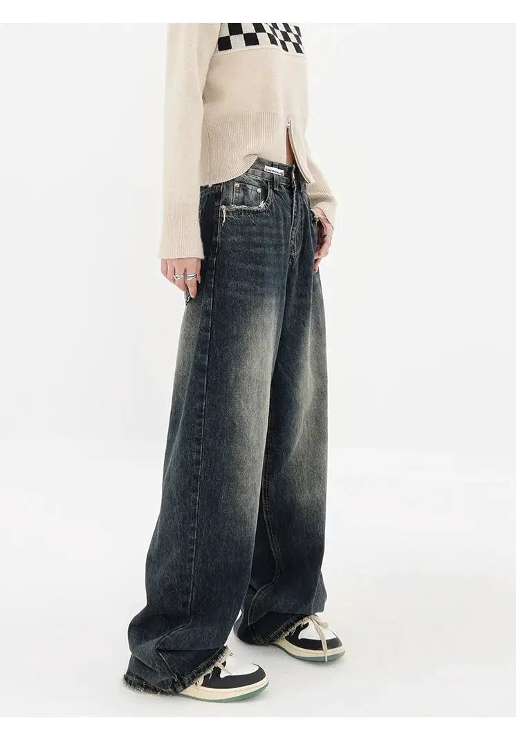 Harajuku Streetwear High Waist Jeans Loose Wide Leg Denim Trousers
