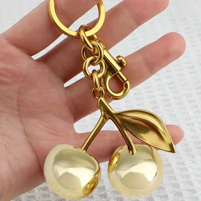 Golden Cherry Keychain Charm With Shiny Resin And Zinc Alloy Metal Bag Accessory For Women Gift Idea
