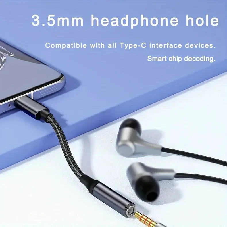 Type-C to 3.5mm headphone adapter with braided cable for Type-C devices