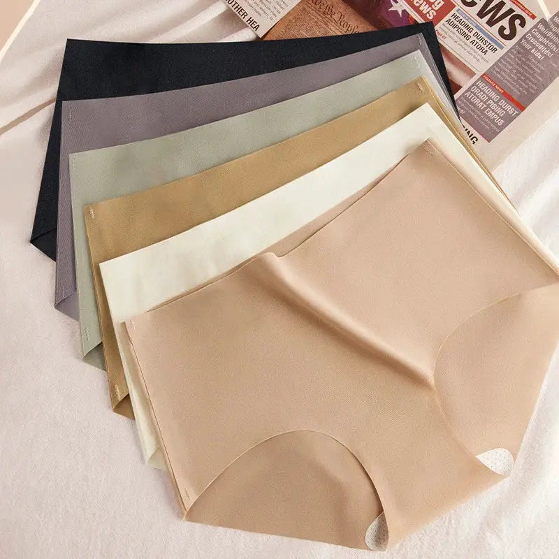 Simples Market 5-piece seamless mulberry silk panties set in neutral colors; ultra-thin, invisible briefs.