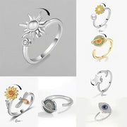Stainless Steel Spinner Ring For Women Sunflower Motif Anti Stress Anxiety Fidget Jewelry Gift Dropshipping