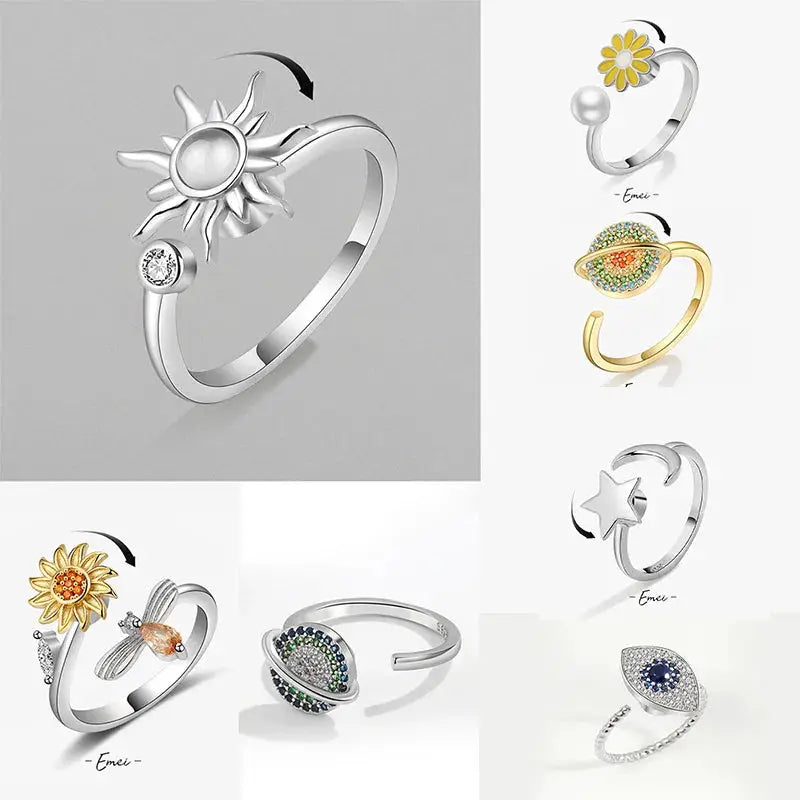 Stainless Steel Spinner Ring For Women Sunflower Motif Anti Stress Anxiety Fidget Jewelry Gift Dropshipping