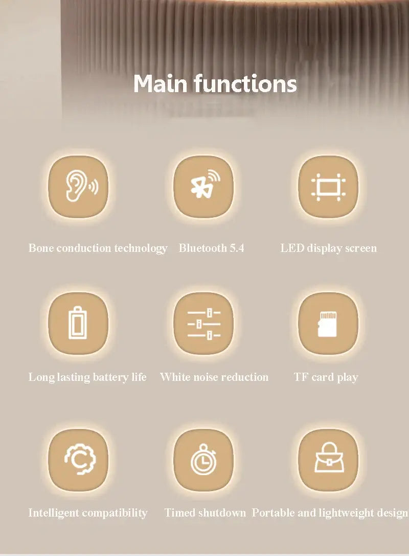 Under pillow bone conduction Bluetooth speaker with LED display, Bluetooth 5.4, TF card, white noise, timer.