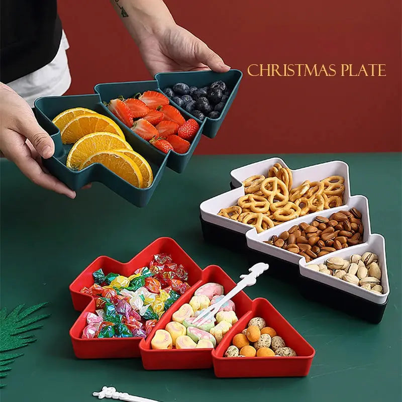 Christmas Tree Shaped Serving Dish Plastic Tableware For Candy Nuts