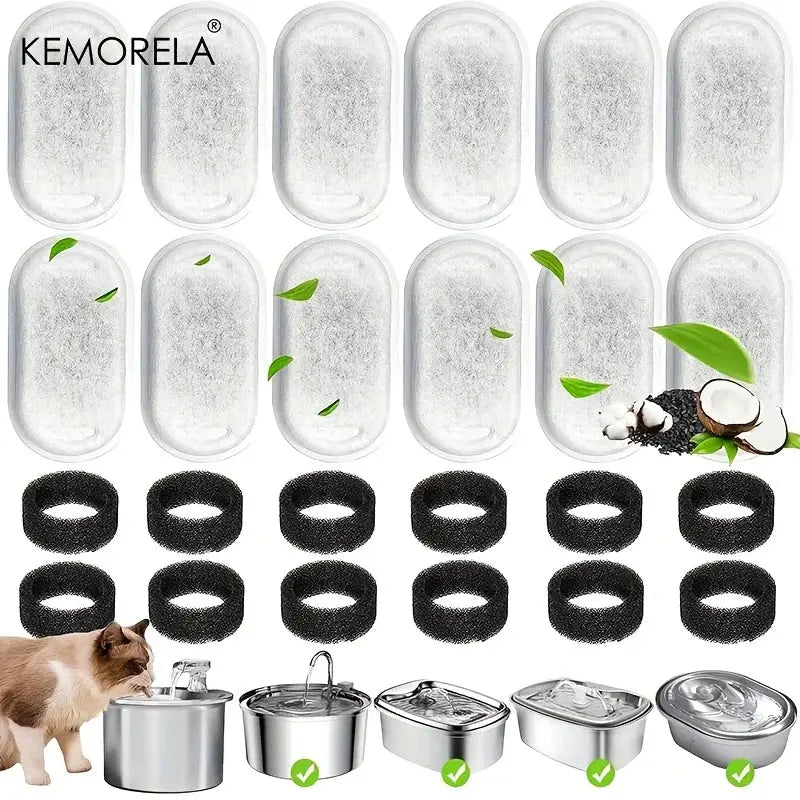 12 Or 15 Pack Cat Water Fountain Activated Carbon Sponge Filters For Stainless Steel Pet Water Dispenser