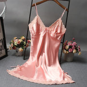 LaceLux Sexy Lace Patchwork Nightwear Lingerie Nightgown Soft Satin Polyester V Neck Lace Accents