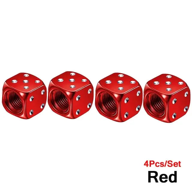Red aluminum dice tire valve caps set of 4