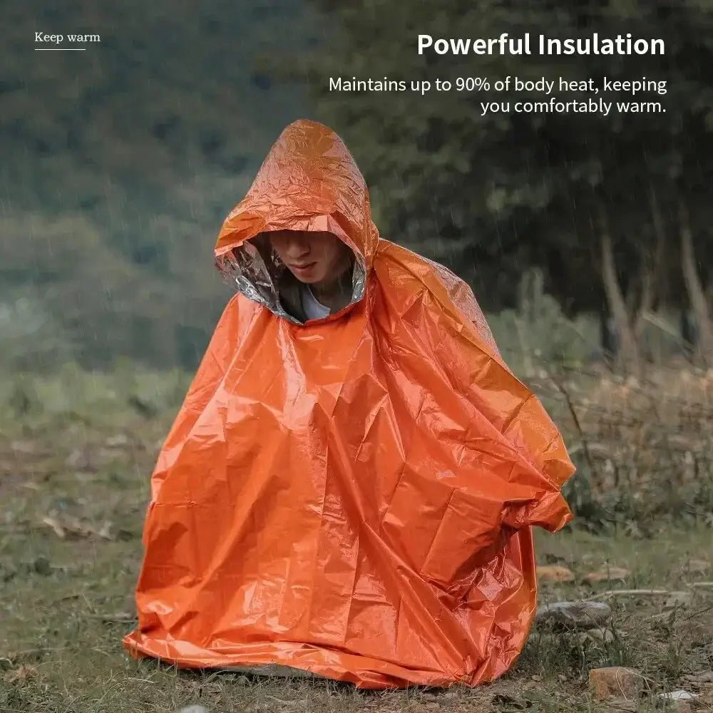 Emergency Raincoat Poncho For Camping Waterproof Rainwear Survival Blanket Insulation Gear