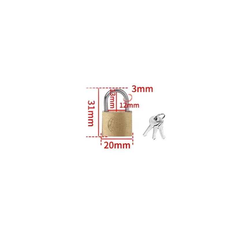 Copper padlock for luggage with 20mm body, includes 3 keys, Simples Market