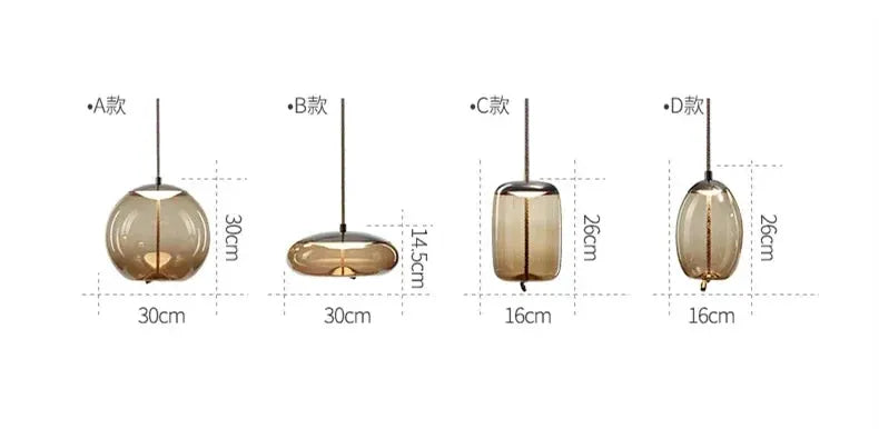 New Minimalist pendant lamp set of 4 (A–D) in blue glass, Simples Market