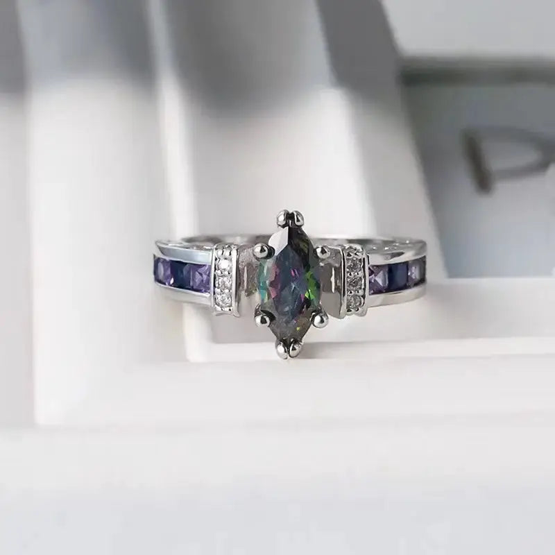 European And American Exquisite Multicolored Oval Zirconia Ring For Women Stylish And Trendy Jewelry