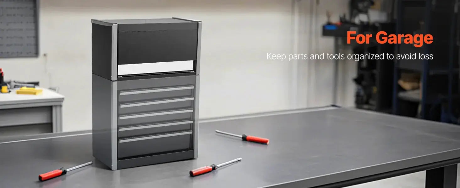 Metal tool chest with 3 drawers, gray powder-coated finish, feet pads and ball-bearing slides