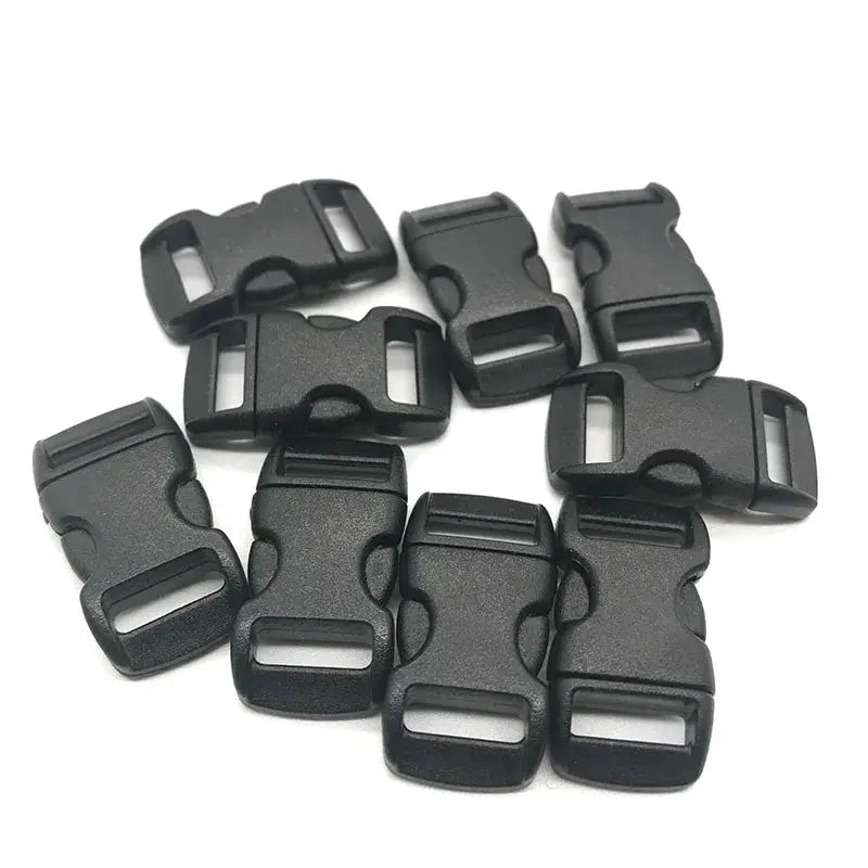 10mm plastic side-release buckles, curved and black, for paracord bracelet DIY projects (set of multiple pieces)