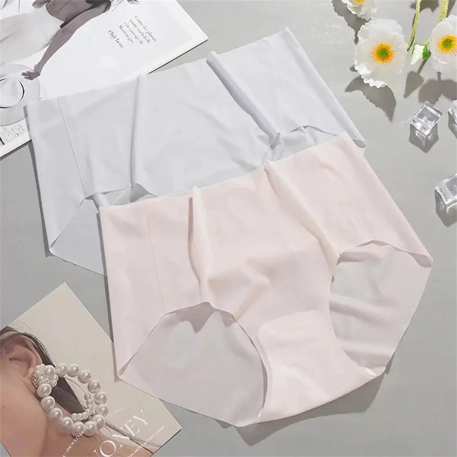 Simples Market Ice Silk Seamless Underwear for Women; pale pink & light blue quick-dry breathable briefs (2 pcs)