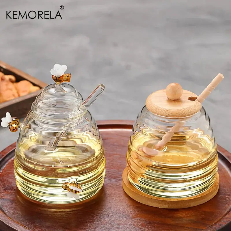 KEMORELA Glass Honeycomb Tank With Dipper And Lid Honey Storage Container For Kitchen And Wedding Party Dining Decor