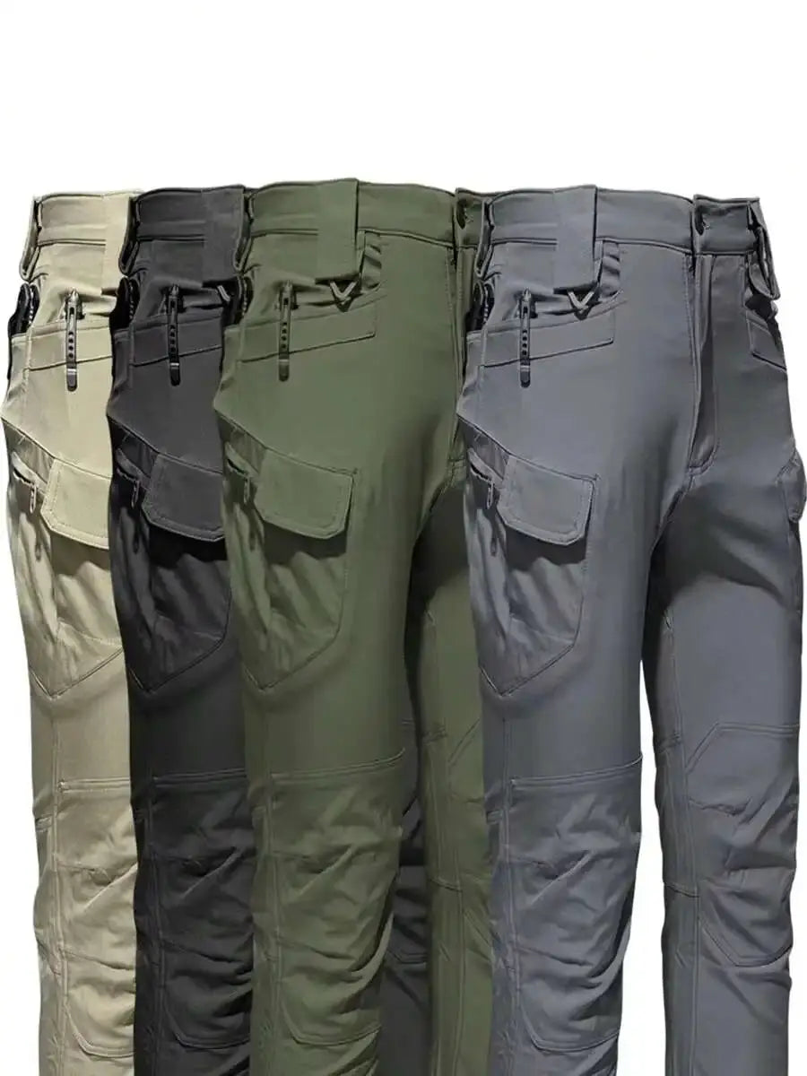 Men's cargo pants with elastic waist in four colors beige black olive gray