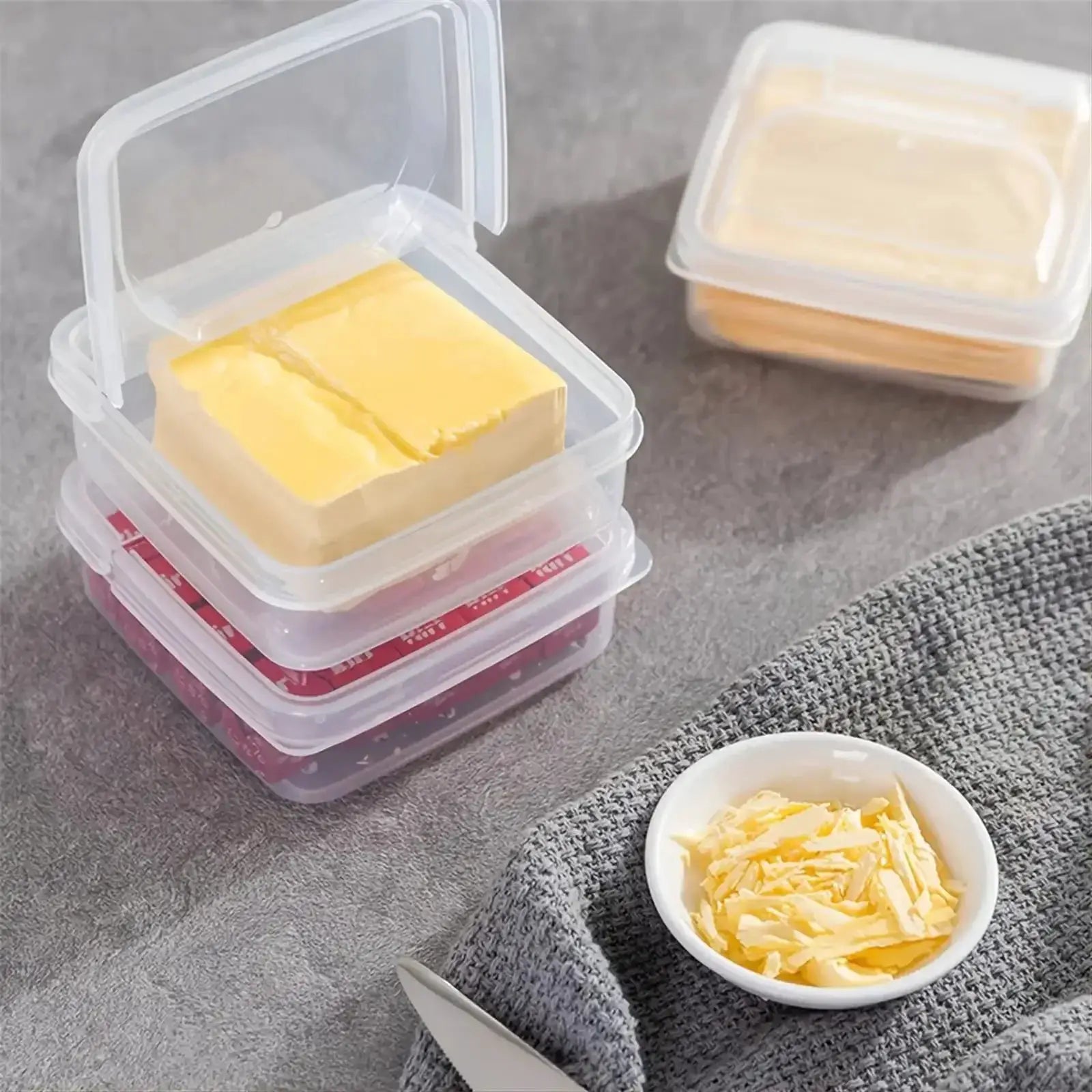 Clear Plastic Sliced Cheese And Butter Storage Container With Flip Lid