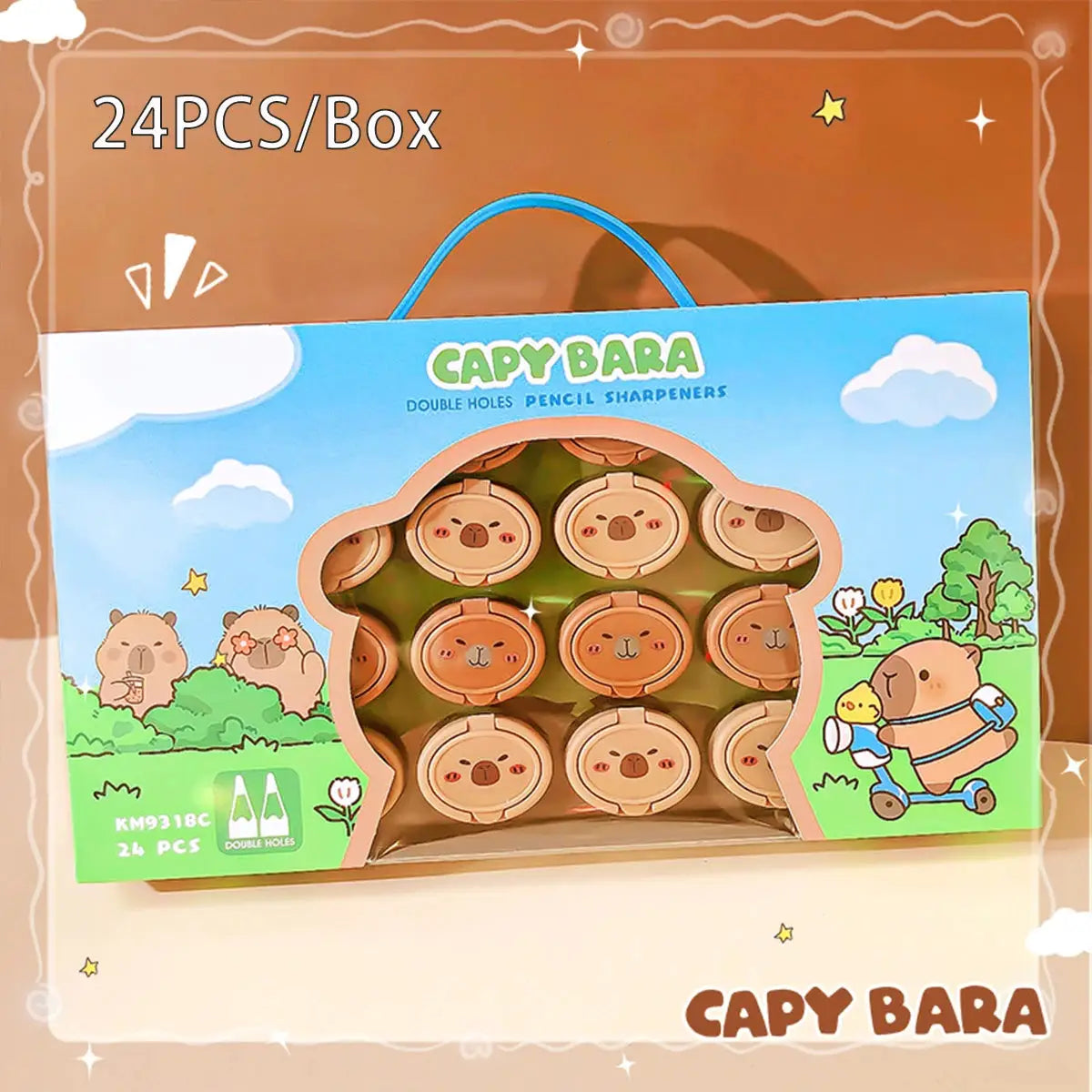Capybara cartoon dual-hole pencil sharpeners, 24 pcs in blue box by Simples Market