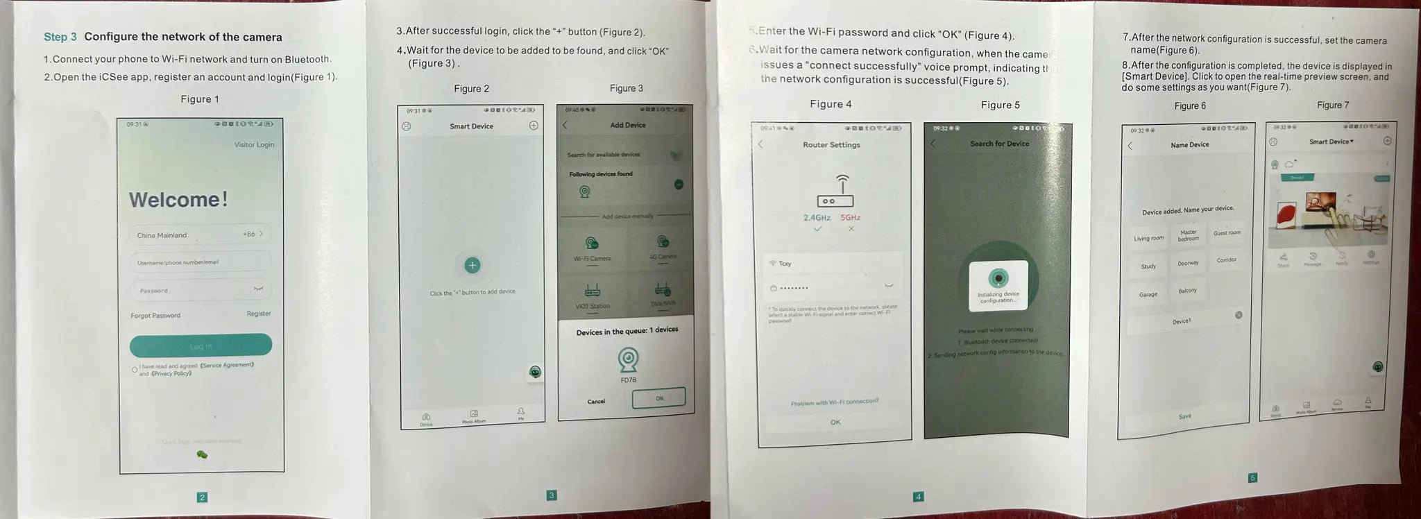 Bestseller 360° No Blind Spot WiFi security camera setup guide with smartphone app screenshots and steps