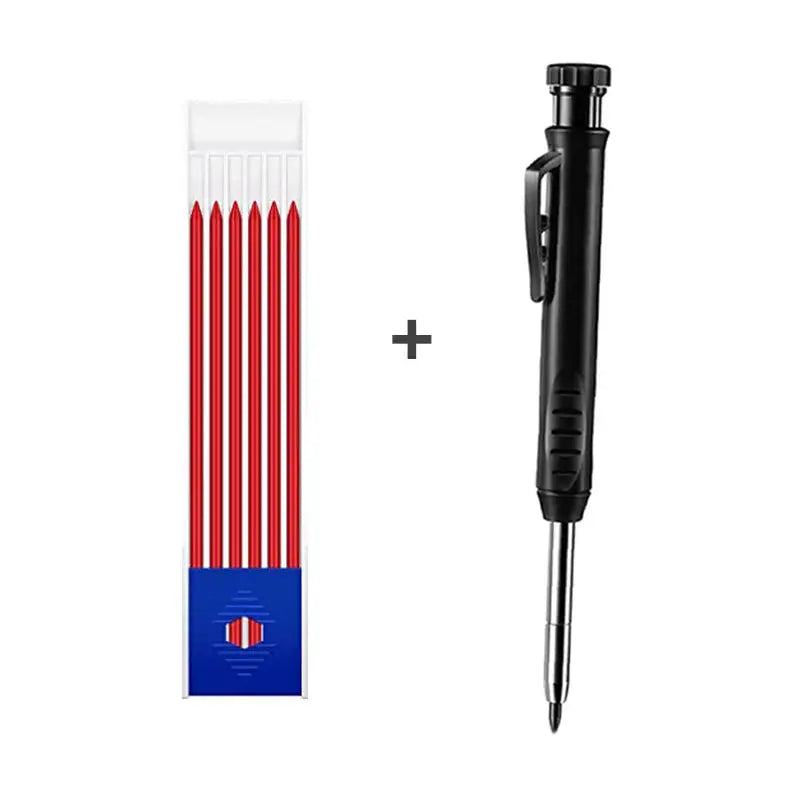 Carpenter pencils bundle: 8 red pencils and a black mechanical marker