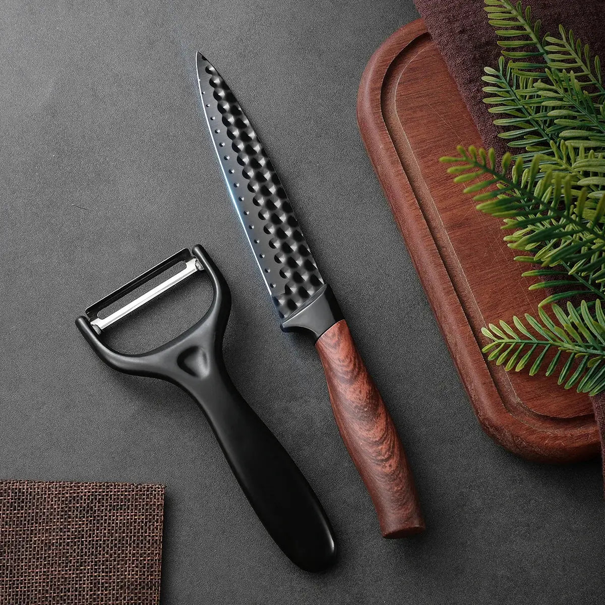 Stainless Steel Fruit Knife Paring Knife Two Piece Set With Non Stick Antibacterial Blades And Wood Grain Handles