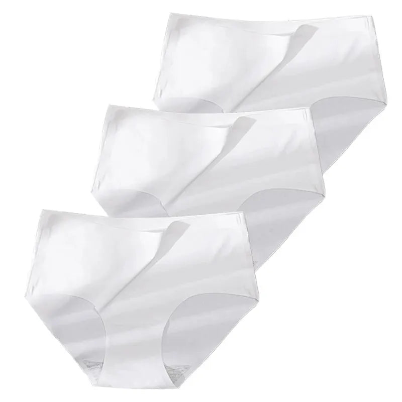 3-pack plus-size women's seamless panties in white ice-silk fabric