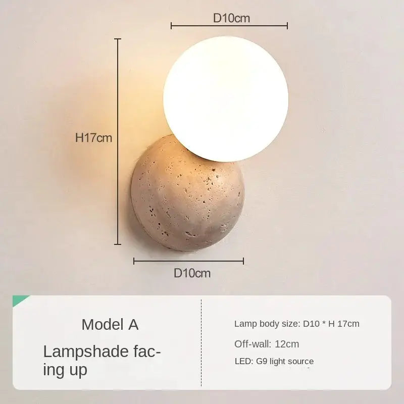 LED wall lamp by Simples Market, cream-style with stone-texture base and white round shade