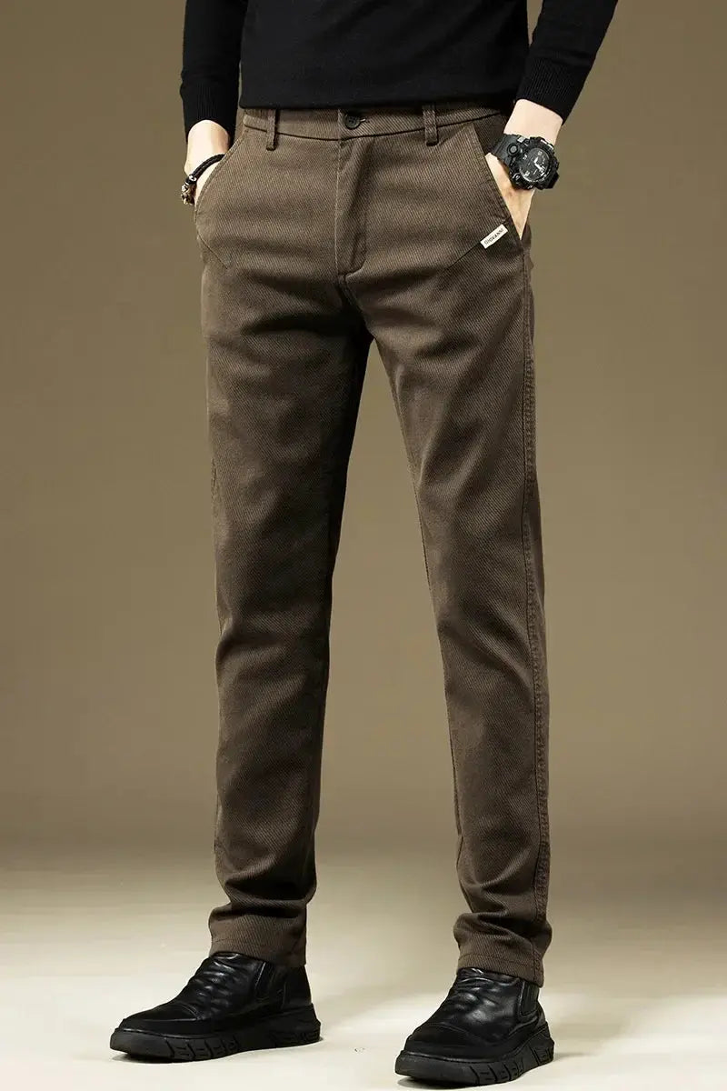 KUBRO men's brown cotton straight-leg pants for casual and work wear by Simples Market