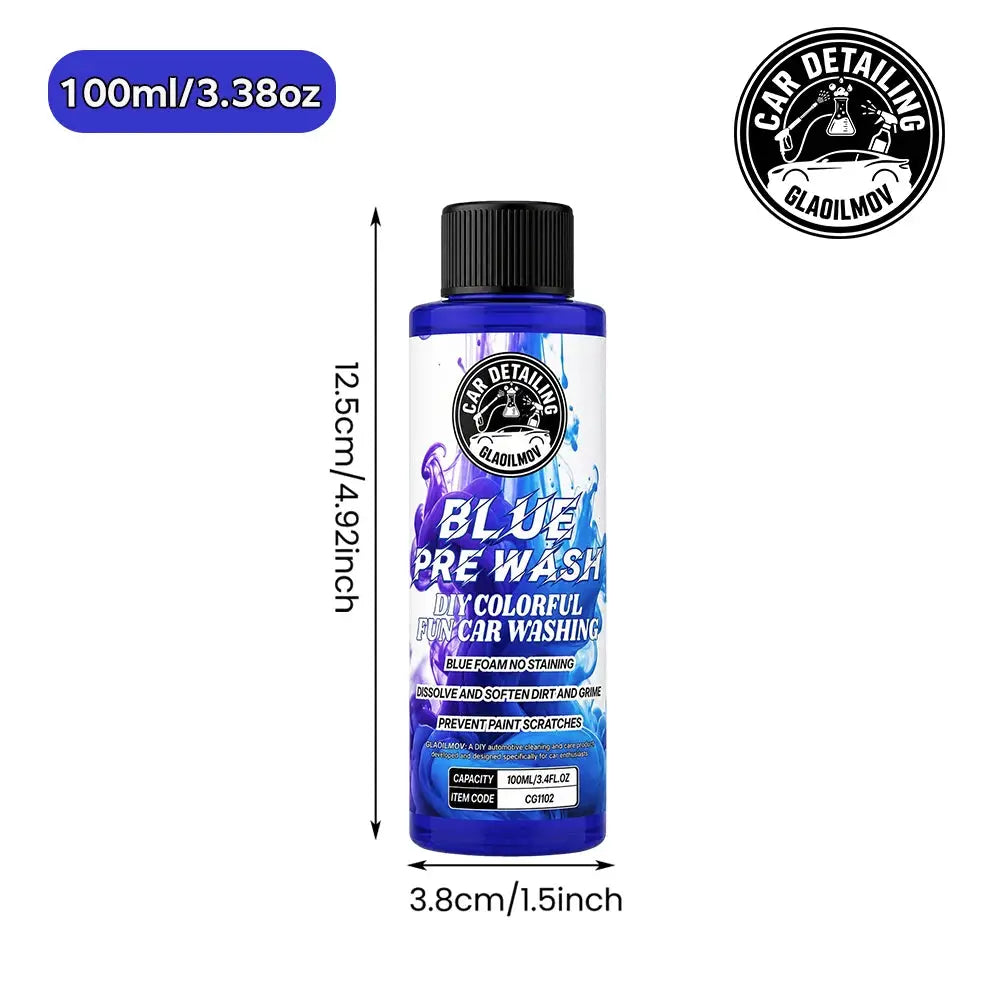 Blue colored pre-wash foam car wash bottle with Car Detailing logo, 100ml