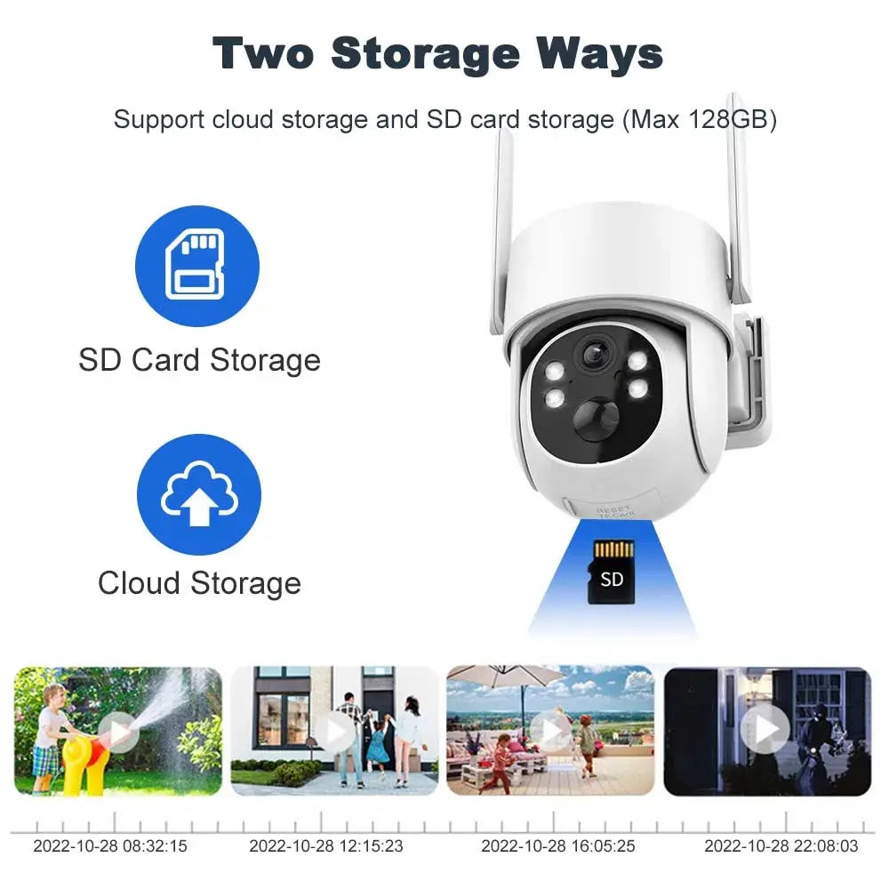 8MP/4K WiFi solar CCTV camera with dual-lens PTZ and solar panel; Simples Market supports SD card and cloud storage