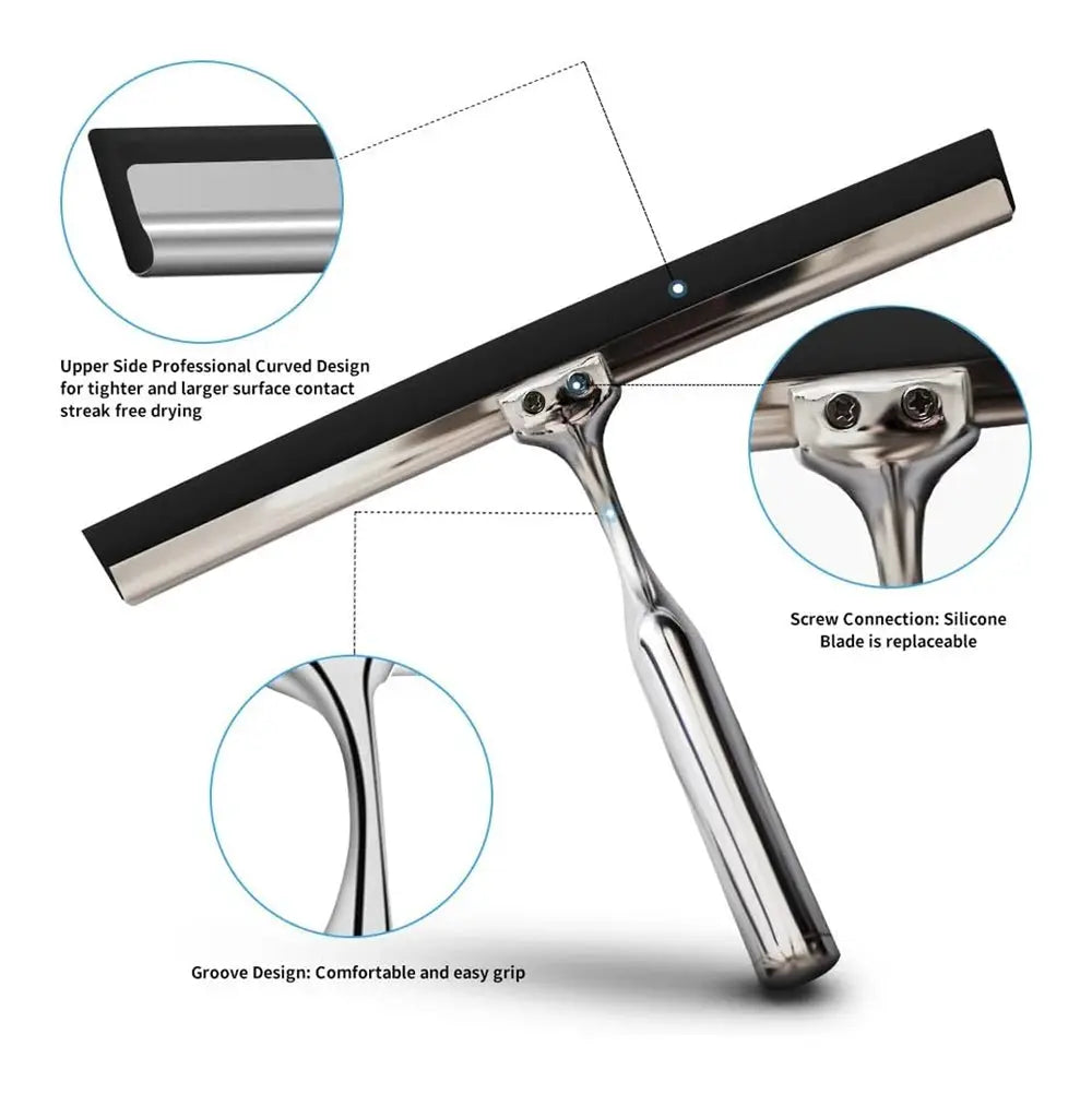 Simples Market shower squeegee with stainless steel handle and replaceable silicone blade for glass doors and mirrors