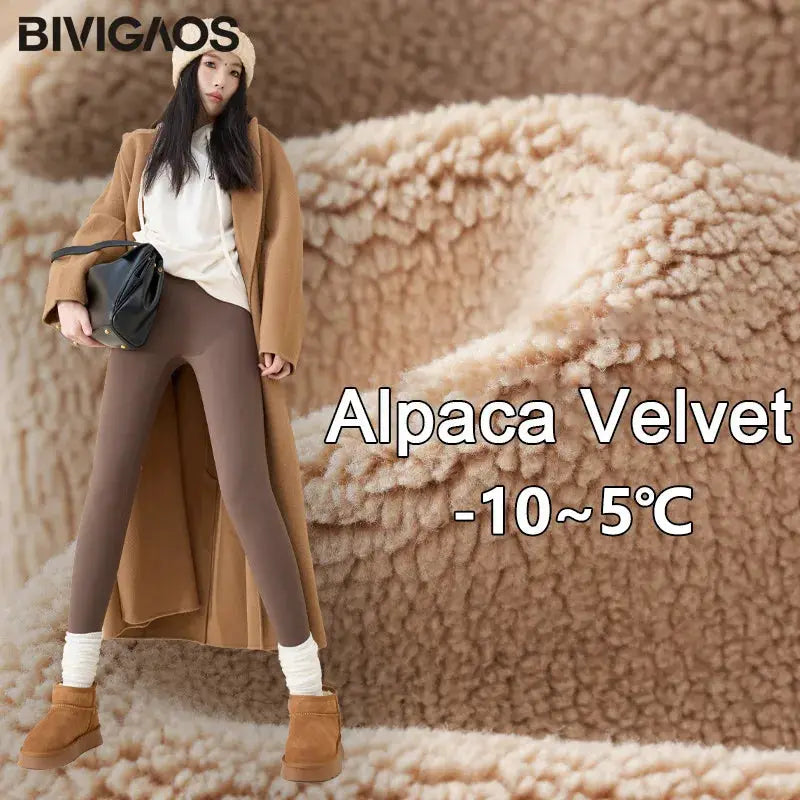 BIVIGAOS velvet fleece leggings for women, high-waist, seamless slim-fit in brown