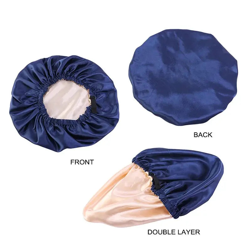 SilkNest Satin Sleep Bonnet Adjustable Double Layer Large Satin Lining For All Night Curly Hair Protection