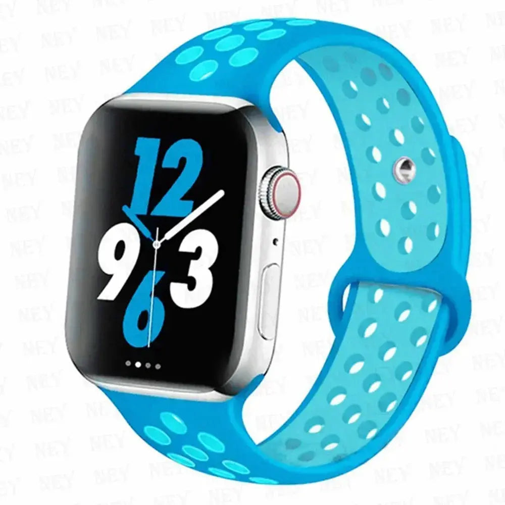 Silicone sport strap for Apple Watch, Simples Market Pride blue perforated band; fits 38/40/41/42/44/45mm Ultra2 8-SE
