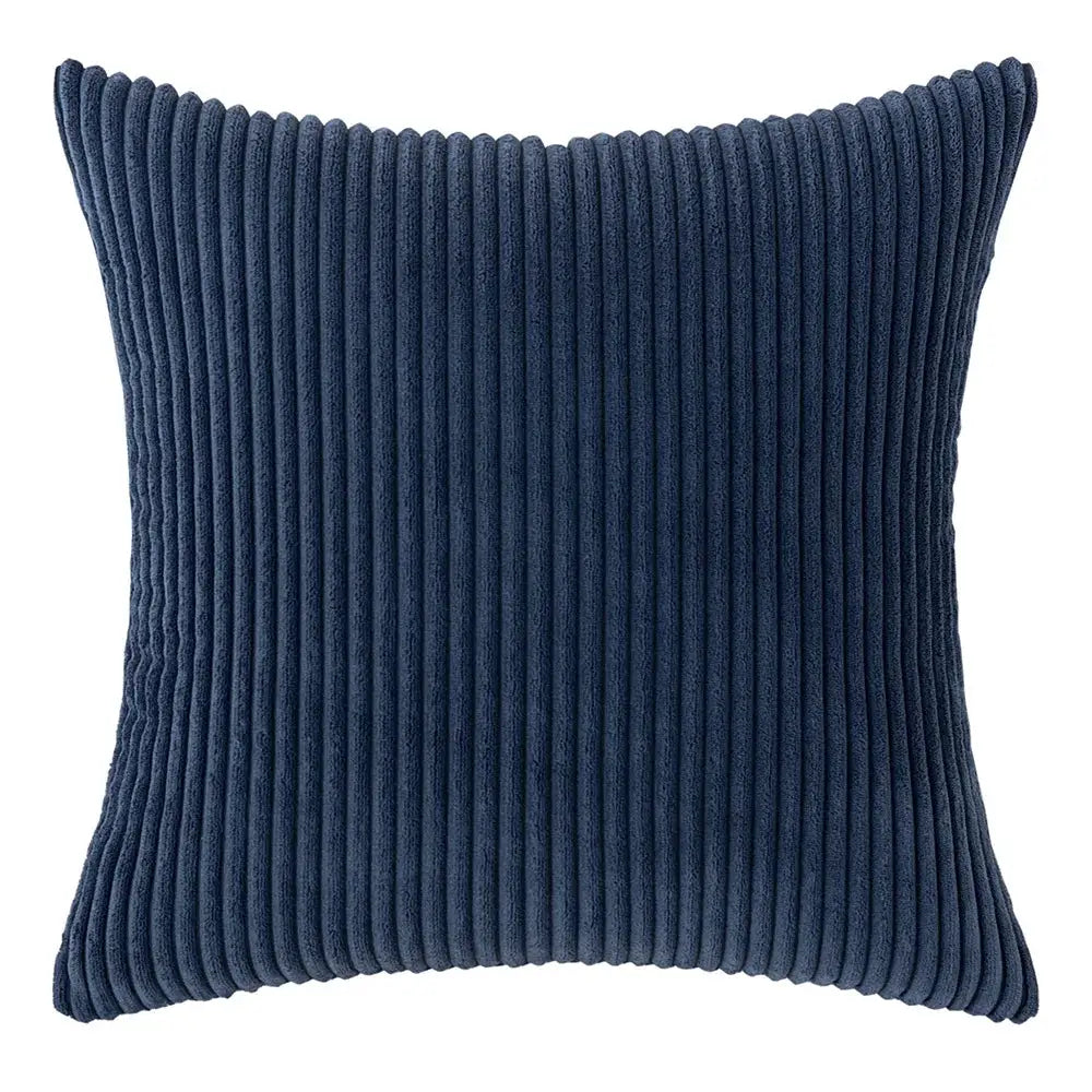 Navy blue corduroy pillow cover with ribbed texture for couch, sofa or bedroom decor