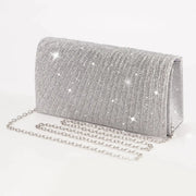 Simples Market women's silver glitter envelope clutch with chain strap
