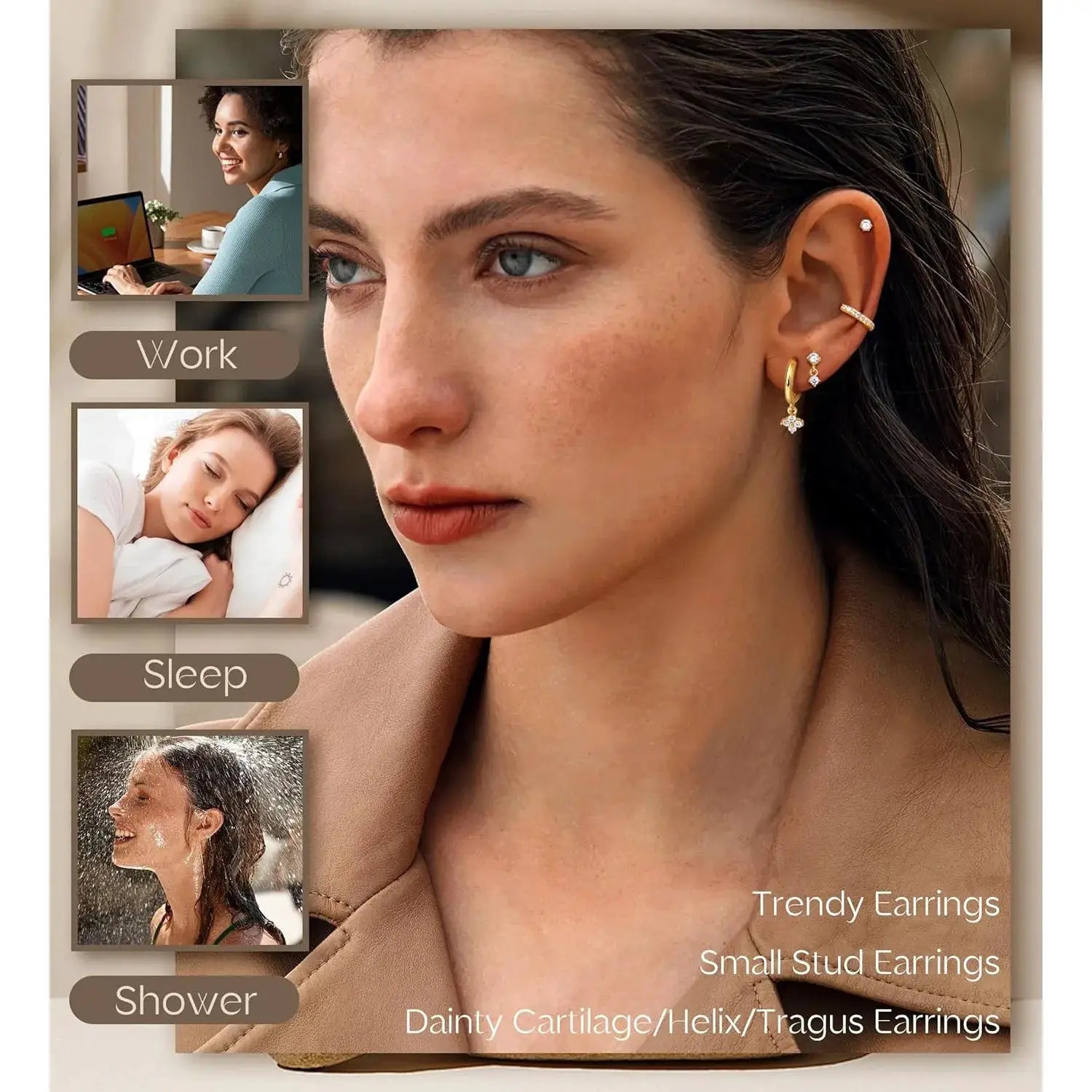 Bobisty 1pc Surgical Stainless Steel Earrings Dainty Flat Back Stud Hoop Cartilage For Sensitive Ears Women
