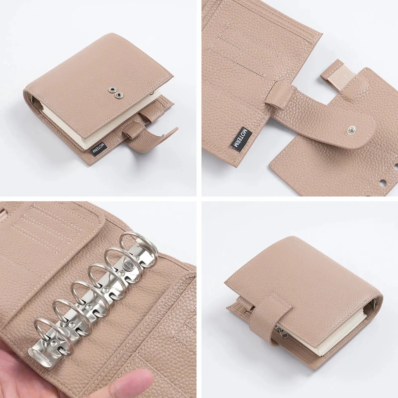 Moterm Luxe 2.0 pocket planner in pebble beige leather with 30mm ring binder Simples Market