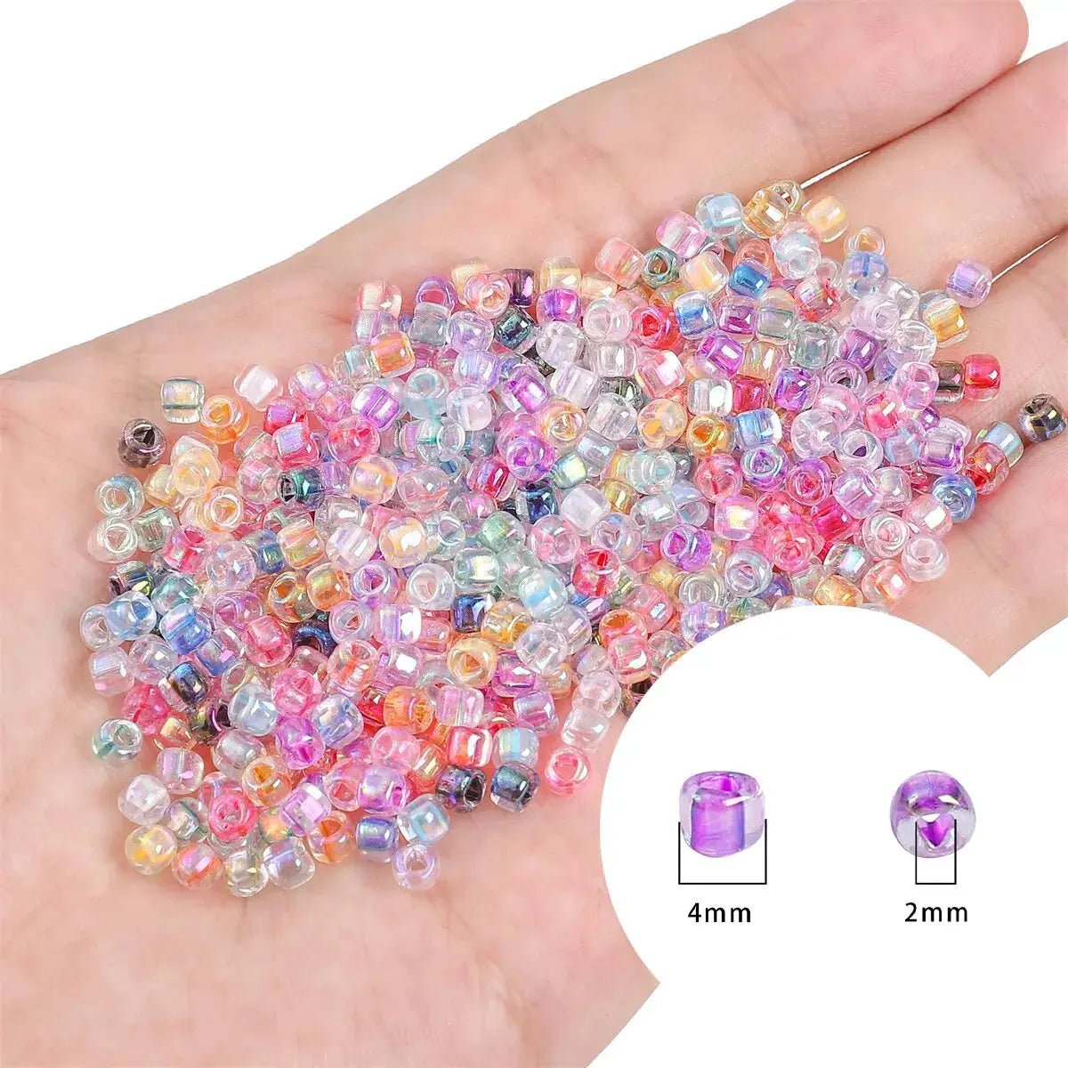 Triangle glass seed beads, 4mm, dyed-core pastel iridescent mix, 840 pcs for DIY jewelry