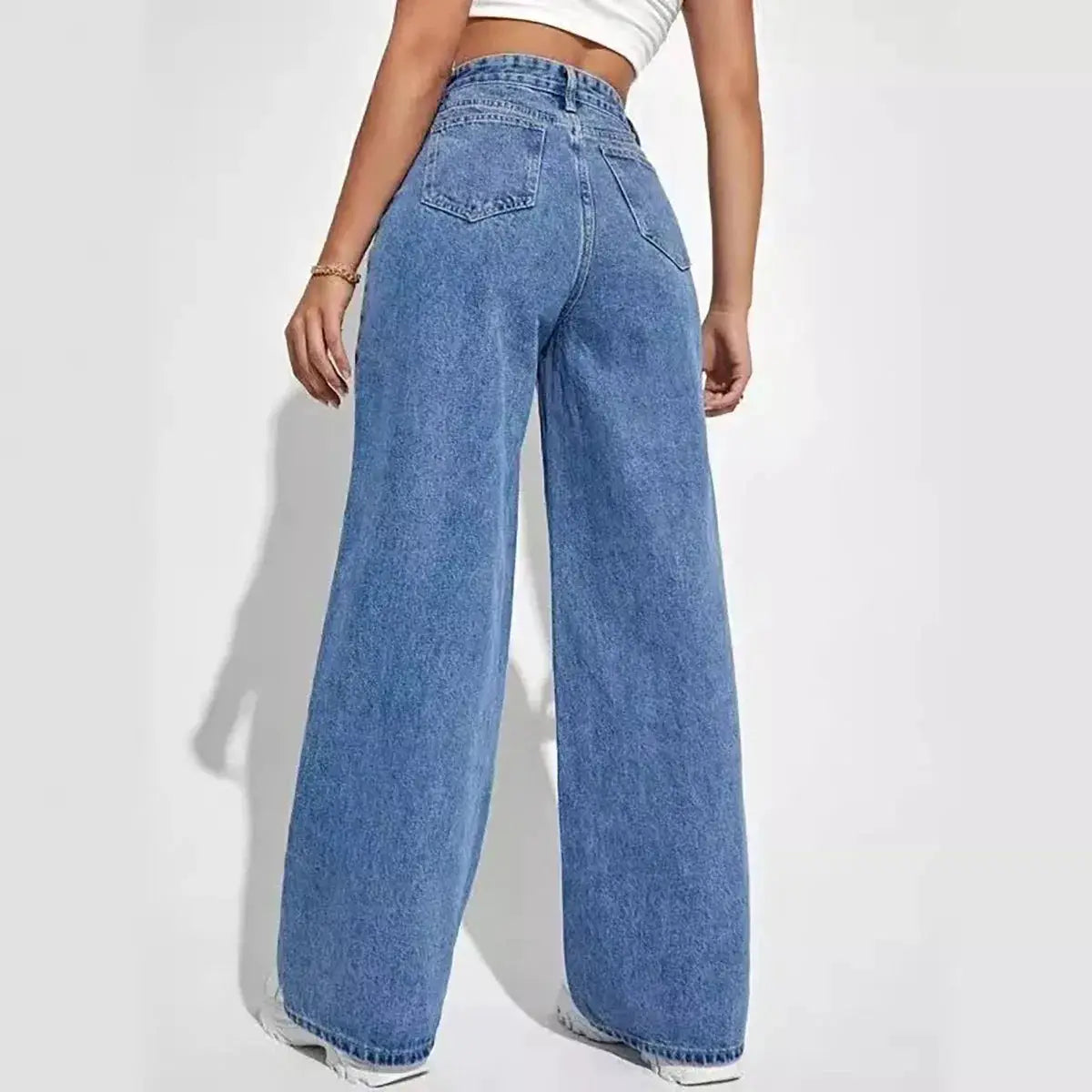 Retro Blue Jeans For Women Y2K High Waist Baggy Straight Leg Denim