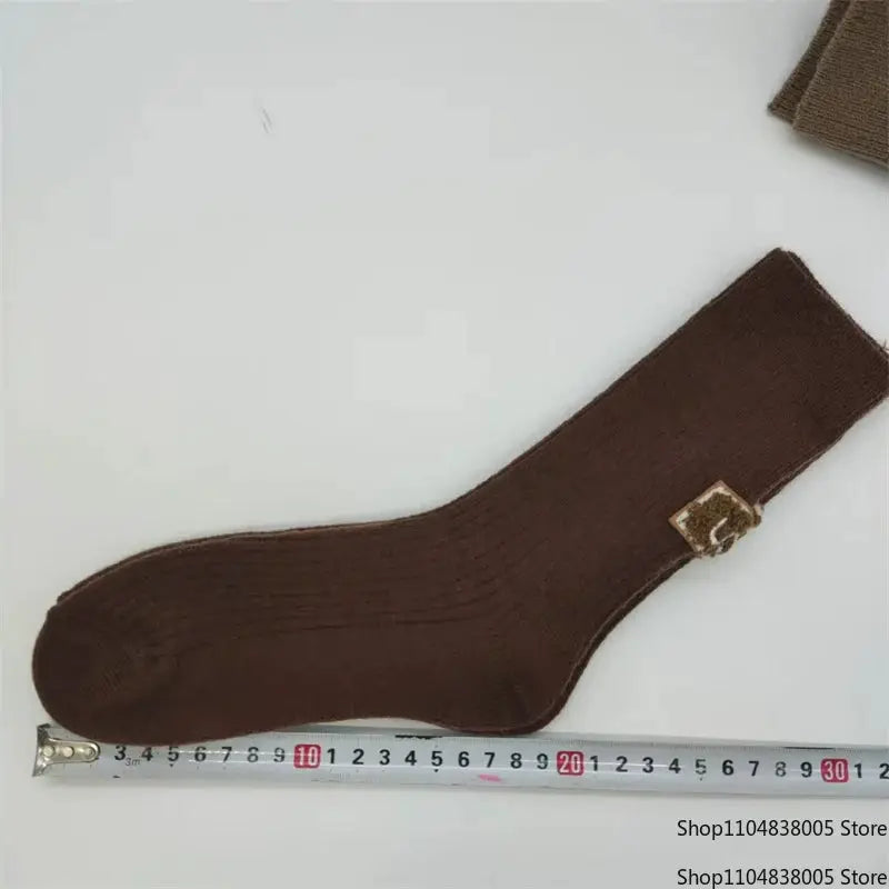 LuxWool Women Luxury Cashmere Wool Mid Calf Socks With Embroidered Logo For Snow Boots Thick Pile Warmth